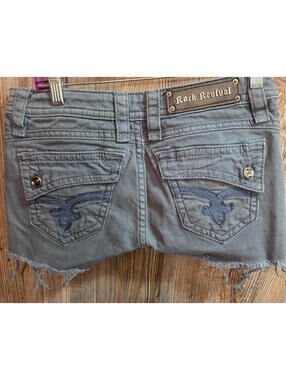 Rock Revival "Johanna" Women Green Cut-Off Denim Jean Shorts Sz 27 (28x2.5)